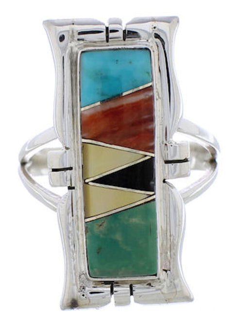 Sterling Silver Southwest Multicolor Inlay Ring Size 5-3/4 WX41361